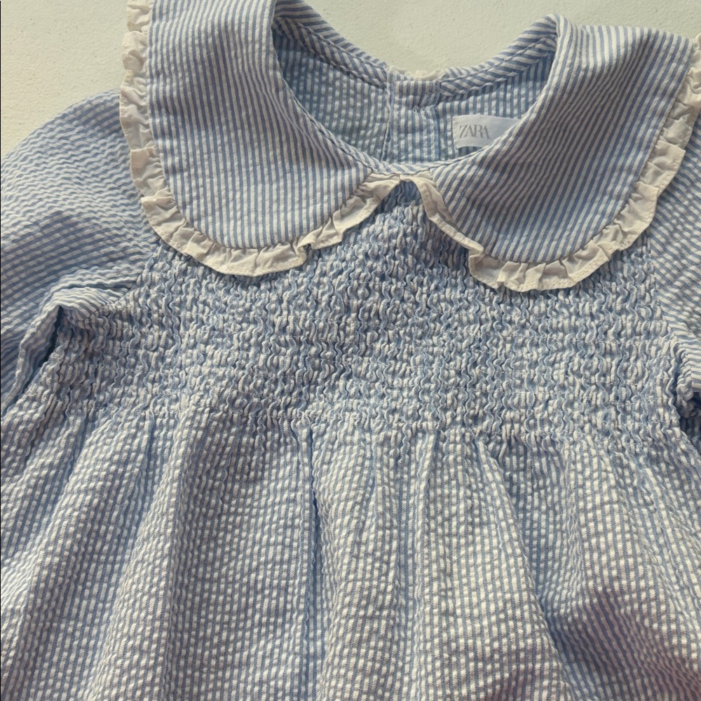 Zara Girls Peter Pan Top with Blue and White Stripes